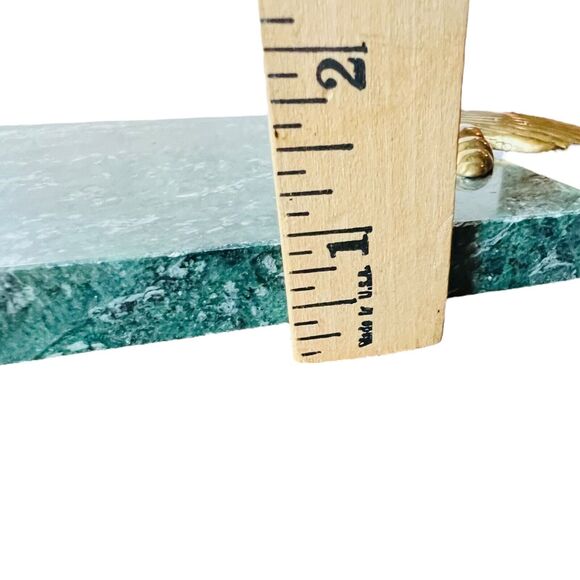 Vintage Green Marble Stone Cheese Charcuterie Board Brass Shell Handle Regency - Picture 11 of 11